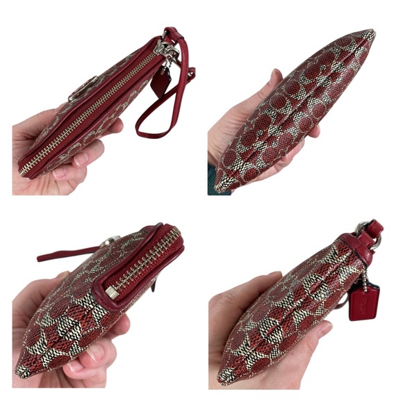 Coach EUC Dark Red and Tan Monogram Corner Zip Wristlet - Picture 11 of 17